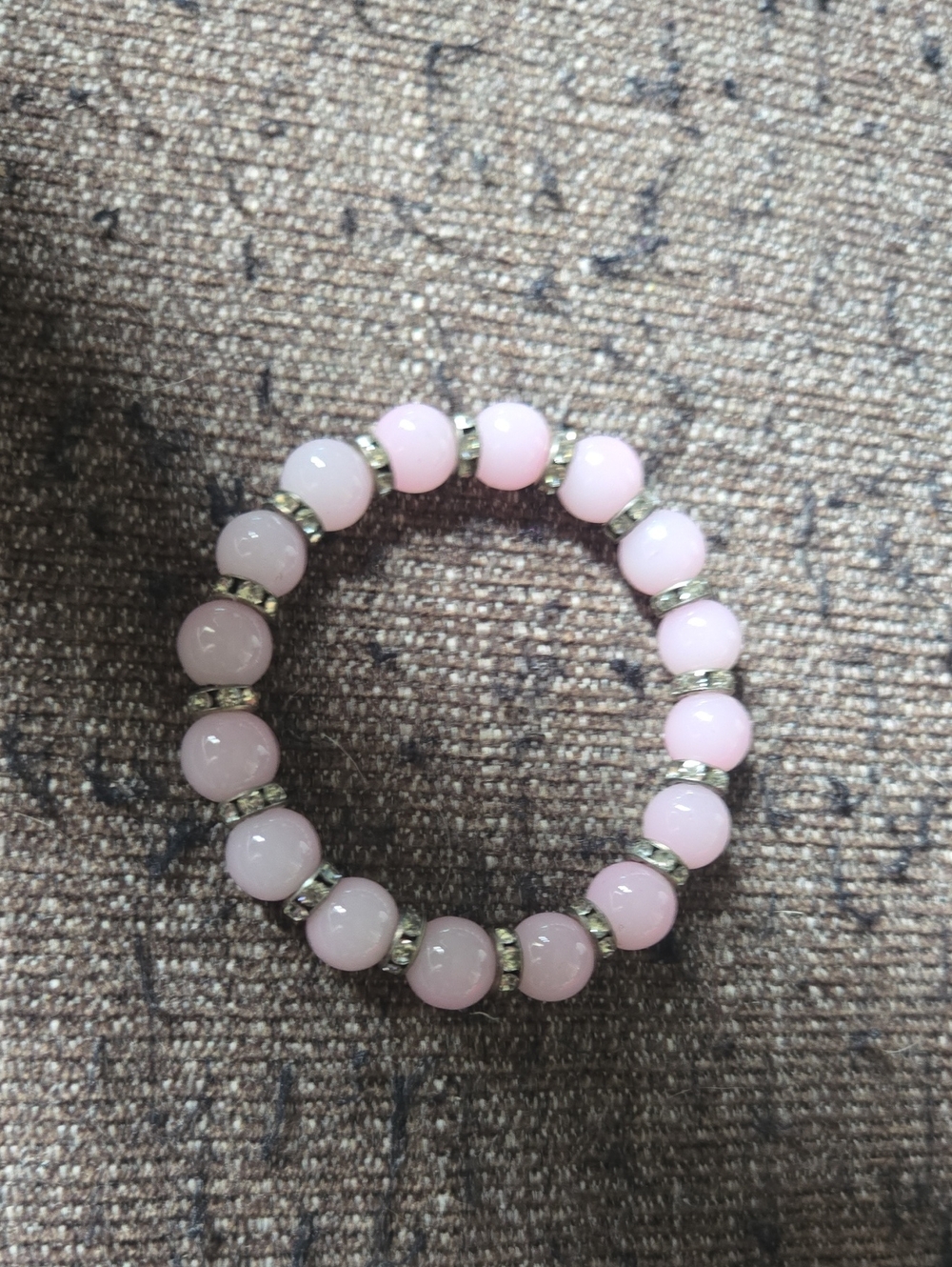 Rose Quartz Orb Pink Beaded Stretch Bracelet - Rhinestone Bezel Beads 💫